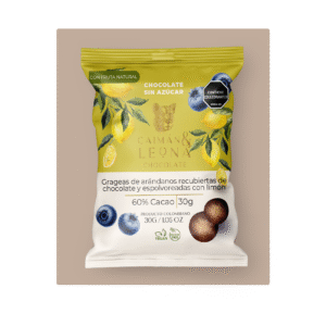 Grageas de arándanos recubiertas con chocolate y espolvoreadas con limón